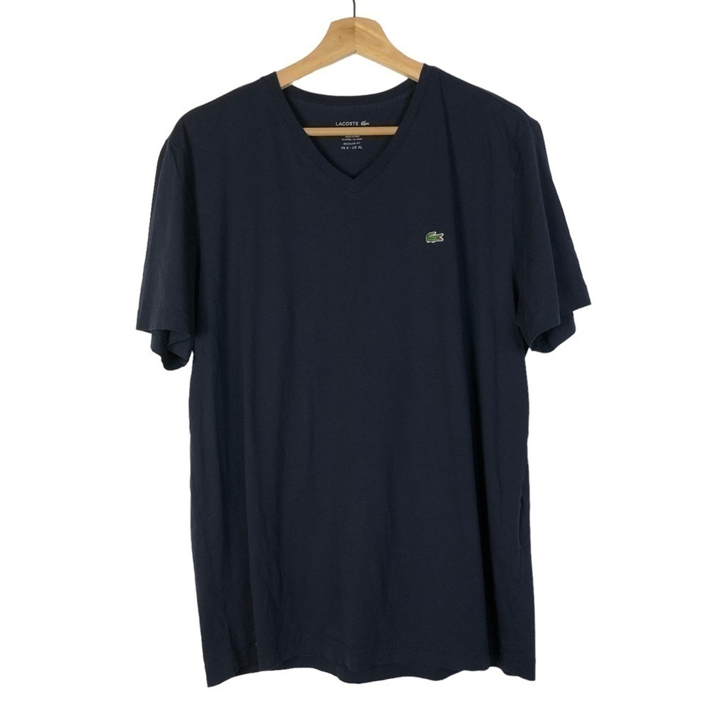 Lacoste Navy Blue Pima Cotton V-Neck Short Sleeve T-Shirt XL